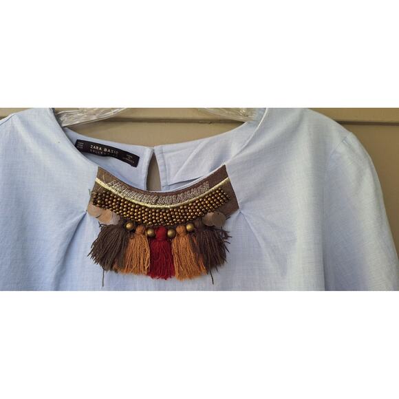 ZARA Basic Collection Boho Bell Sleeves Festival Semi Cropped Top Blouse M - Picture 7 of 8